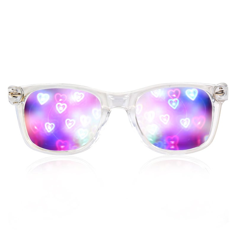 GloFX Ultimate Diffraction Glasses - 3D Rainbow Heart Effect with Clear Frames - Great Edm, Concert, and Rave Accessory - Image 1